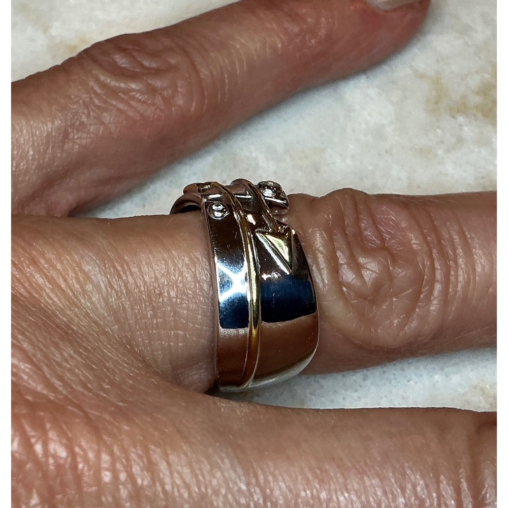 Sterling Silver Arrow Ring Gold‎ Wrapped Accent CZ's Statement Band Size 7 - Picture 6 of 10